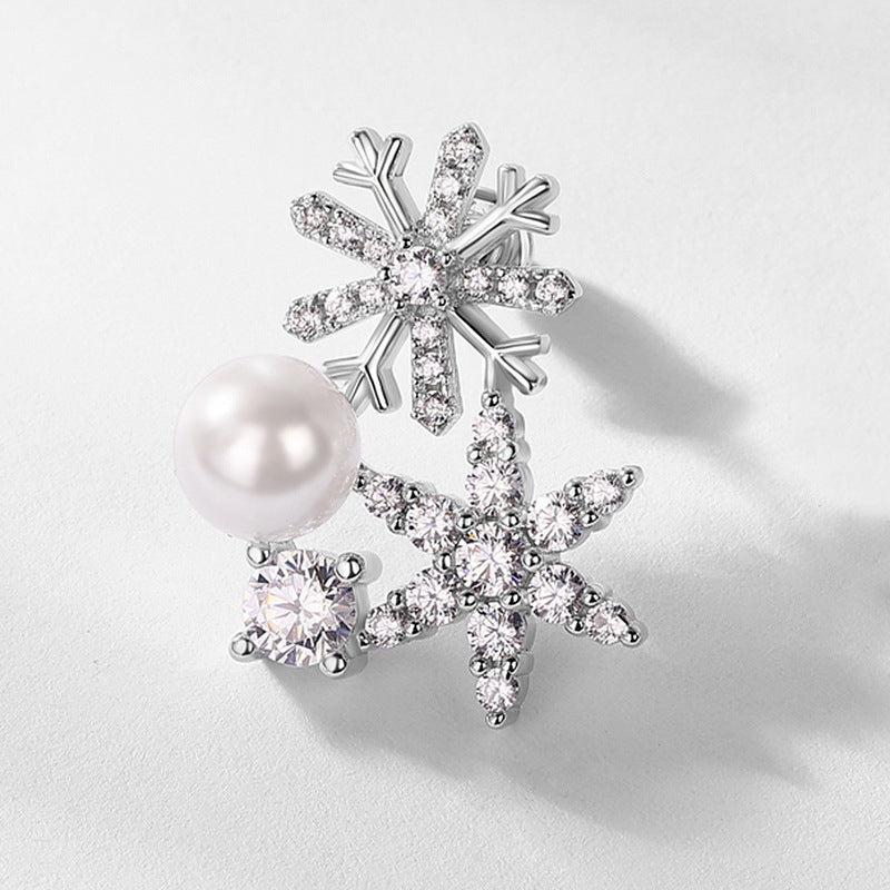 Pearl Diamond Snowflake Earrings