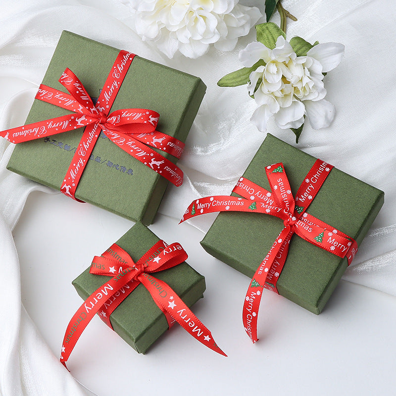 Christmas Retro Green Small Gift Jewelry Box with Ribbon