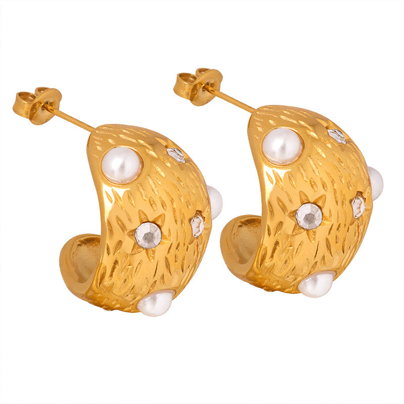 Vintage Rhinestones Pearl Stud Earrings