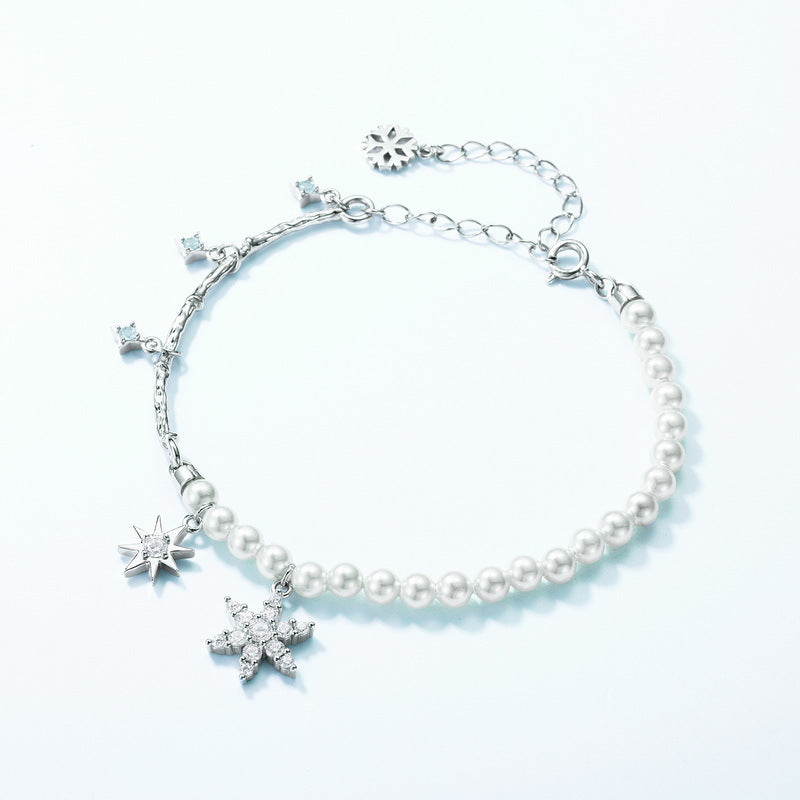 Half Pearl Half Chain Star Snowflake Bracelet