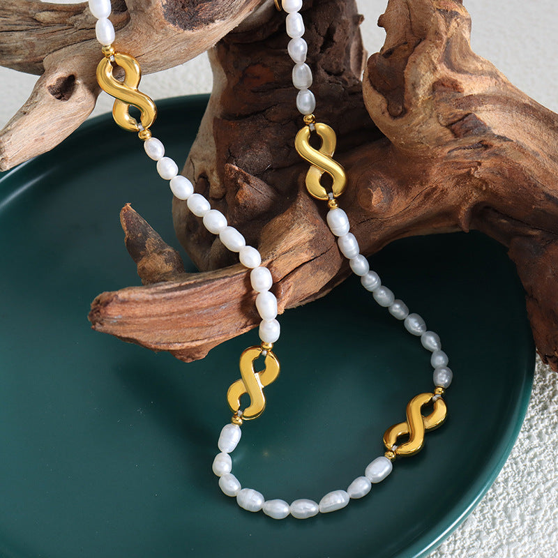 Infinity Clasp Stiching Freshwater Pearl Necklace