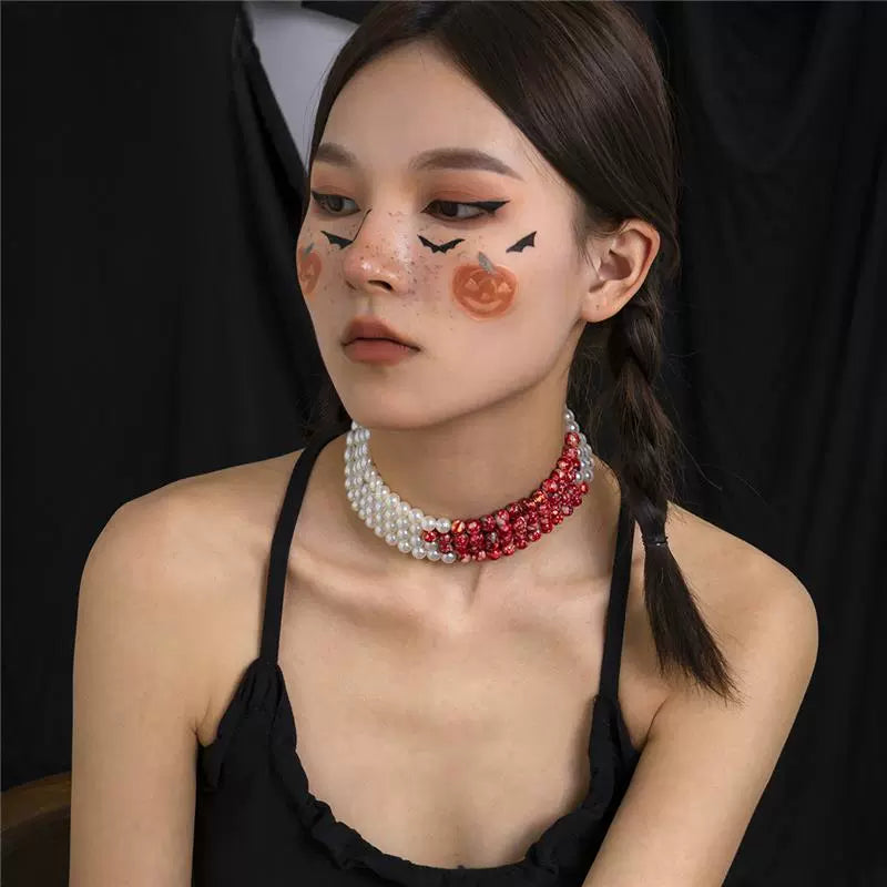 Vampire Bite Dracula Kiss Bloody Pearl Choker Necklace Bracelet Earrings Brooch