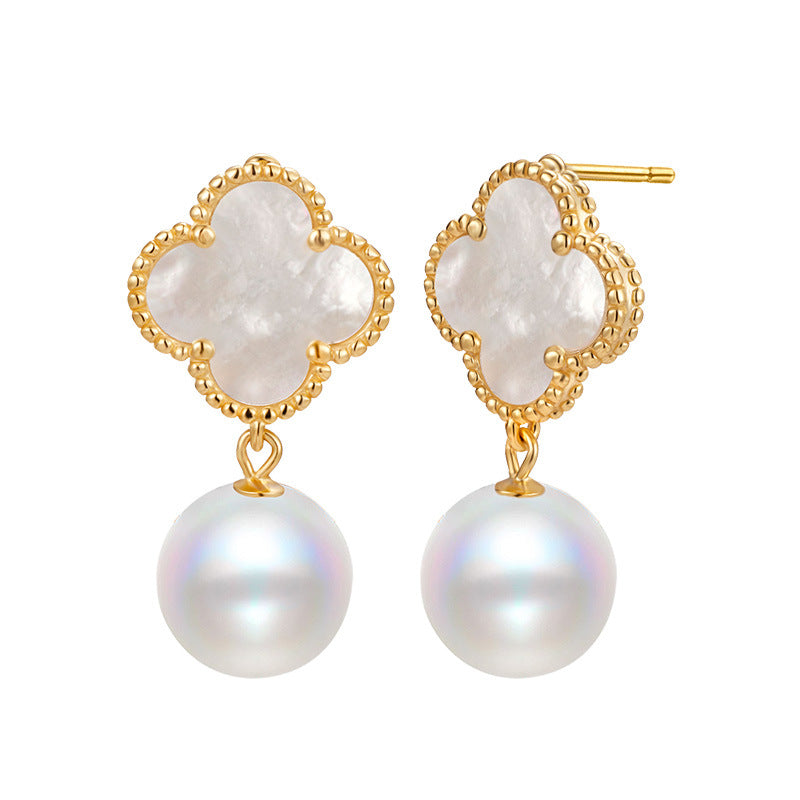 Lucky Clover Pearl Dangle Earrings