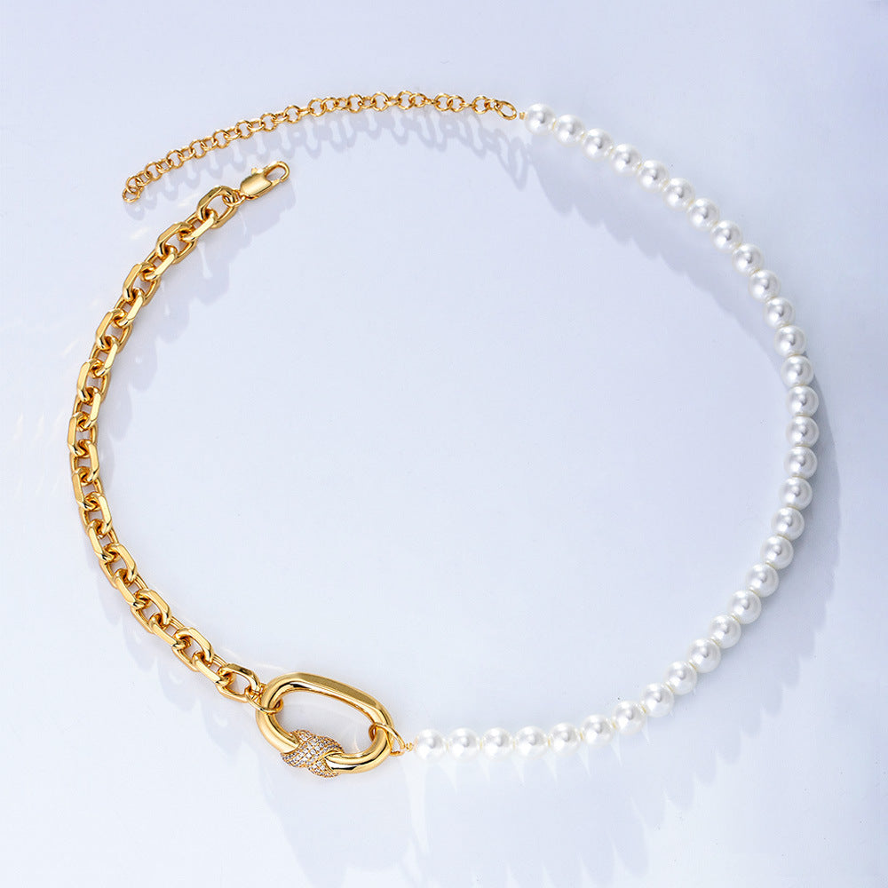 Half Pearl Half Chain Necklace