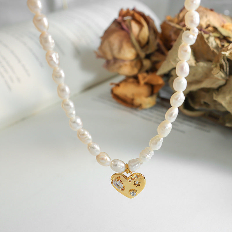 Freshwater Pearl Necklace With Heart Pendant