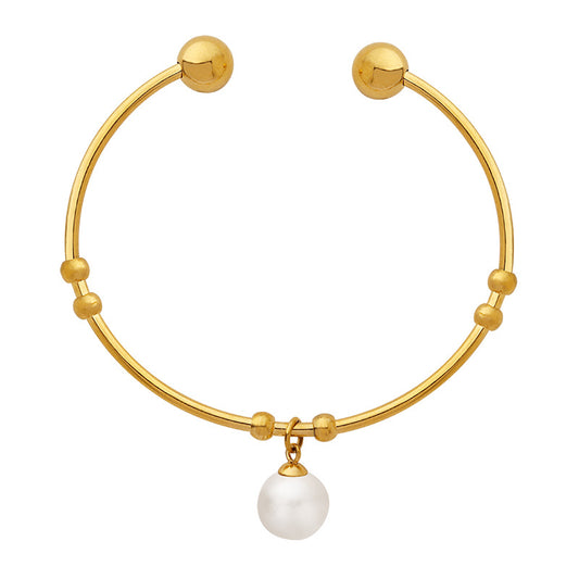 Vintage Pearl Charm Bangle Bracelet