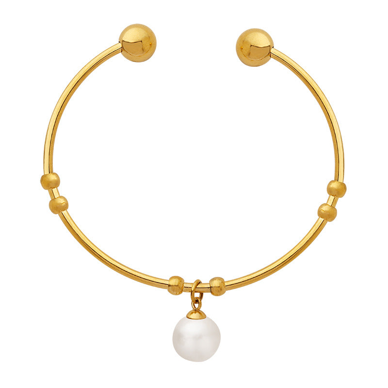 Vintage Pearl Charm Bangle Bracelet