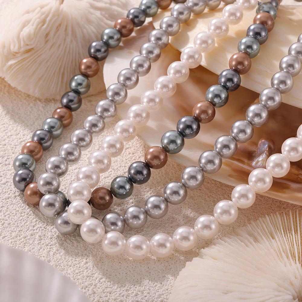 8mm 10mm 12mm White Grey Brown Pearl Bead Necklace