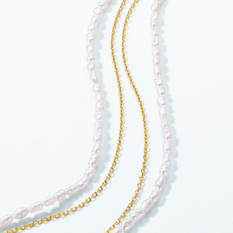 Two Layers S925 Bead Chain and Freshwater Pearl Necklace