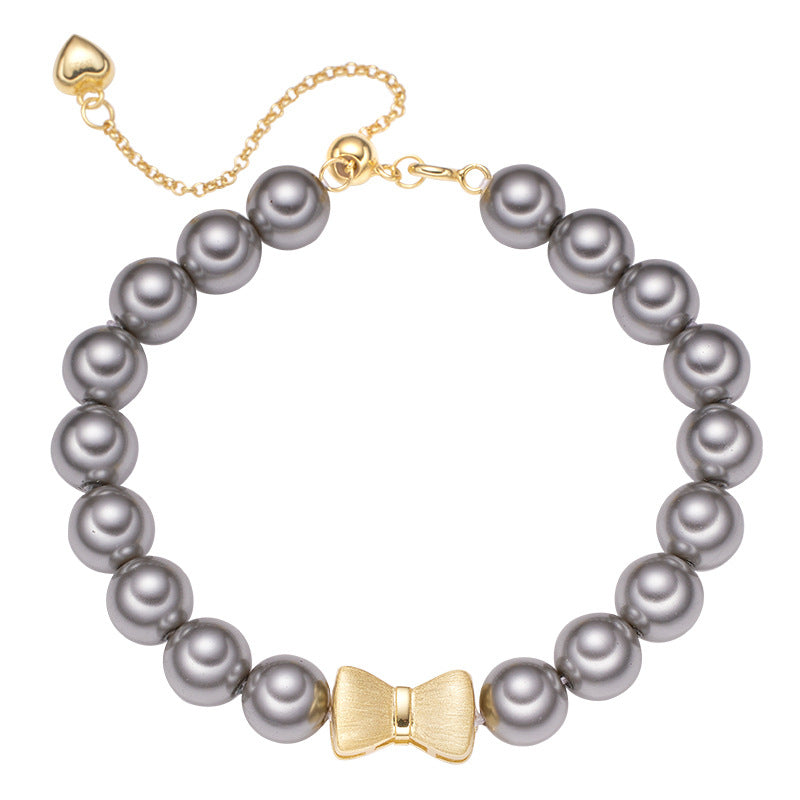 Pullable Bow Swarovski Grey Pearl Bracelet