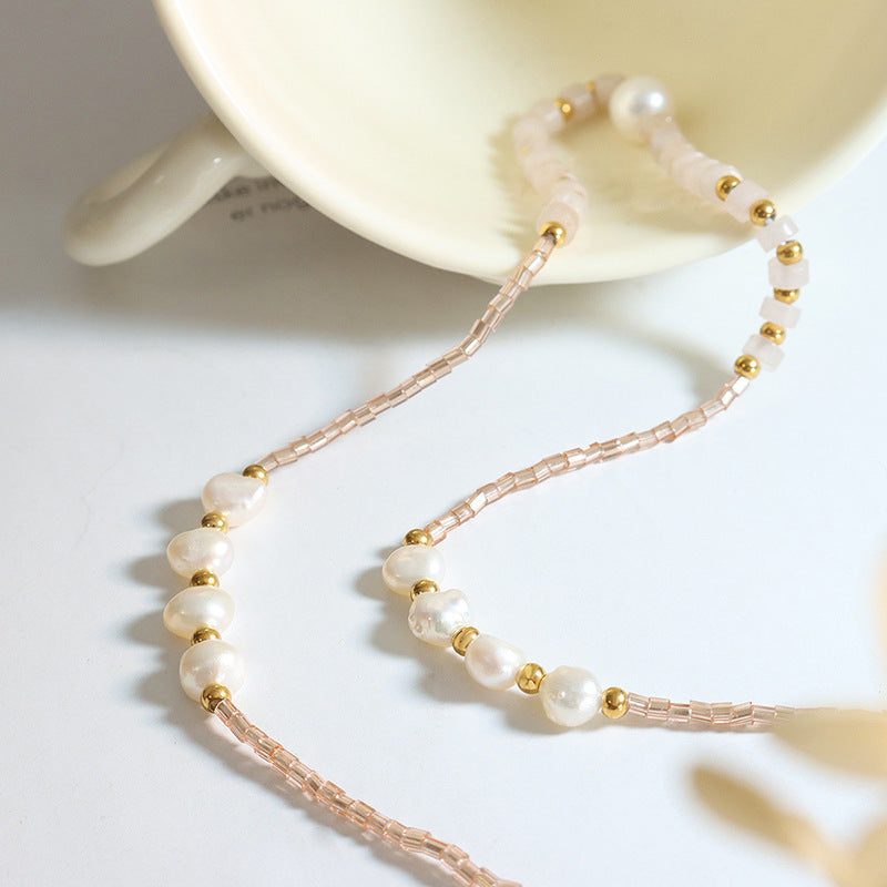 Natural Jade Glass Beads Freshwater Pearl Beaded Necklace