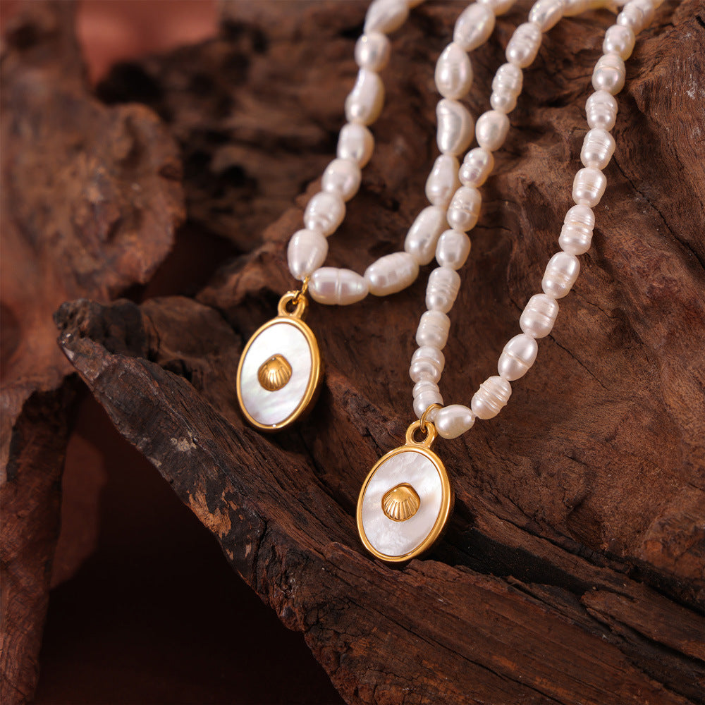 Freshwater Pearl Necklace With Oval Mother of Pearl Pendant