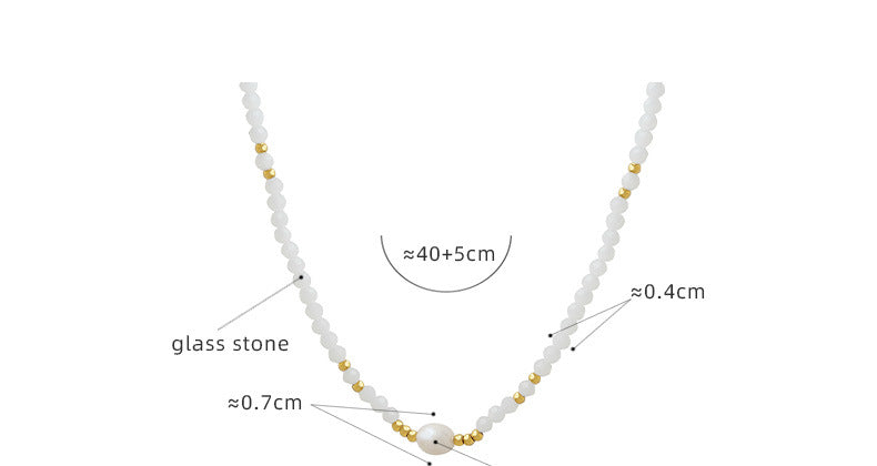 White Glass Beads And Freshwater Pearl Beaded Necklace