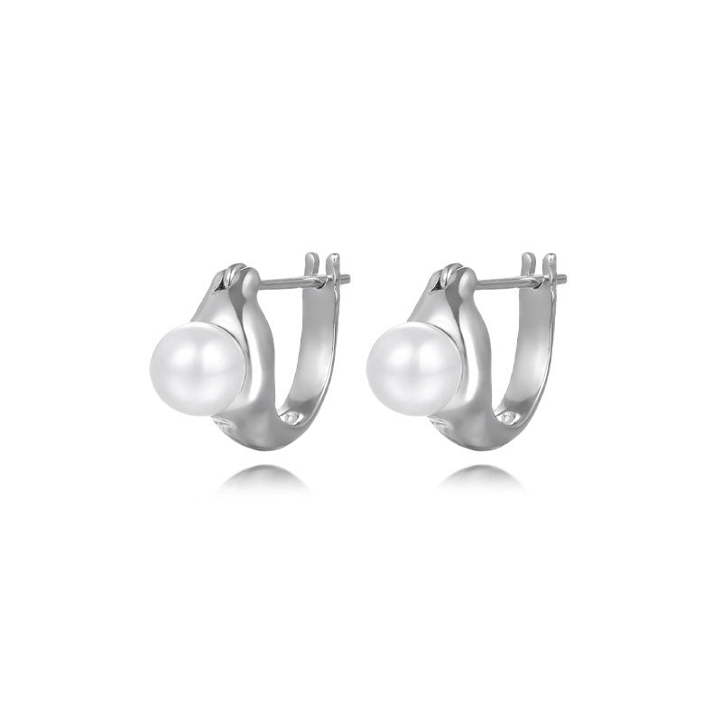 Half Hoop S925 Silver Pearl Earrings