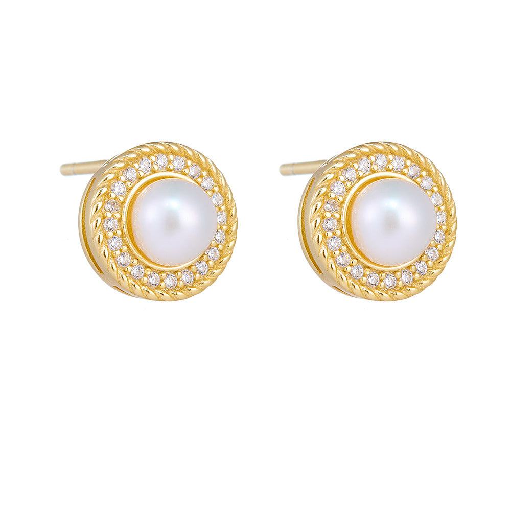 Round Diamond Mabe Pearl Stud Earrings