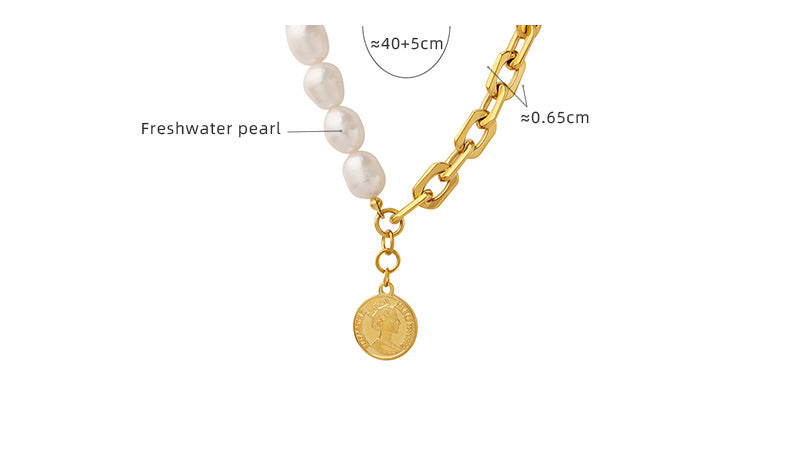 Pearl And Thick Chain Necklace Womens