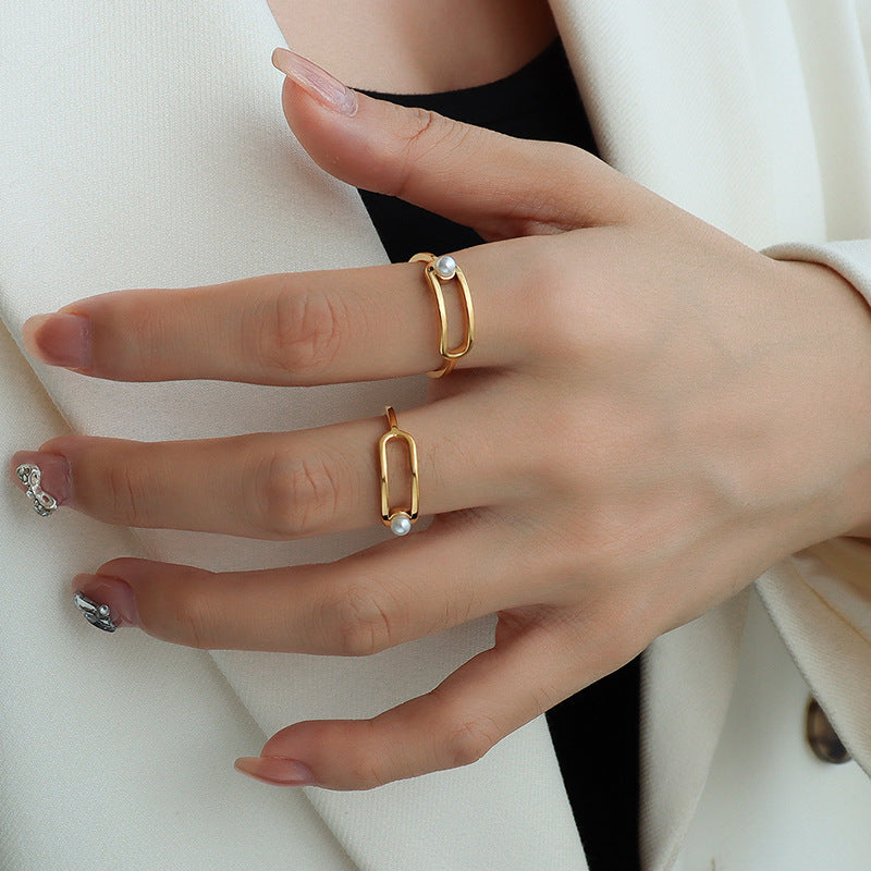 Geometric Simple Pearl Ring