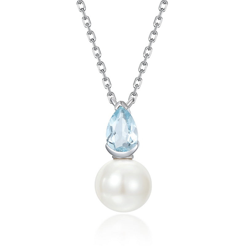 Sky Blue Topaz and Freshwater Pearl Pendant Necklace