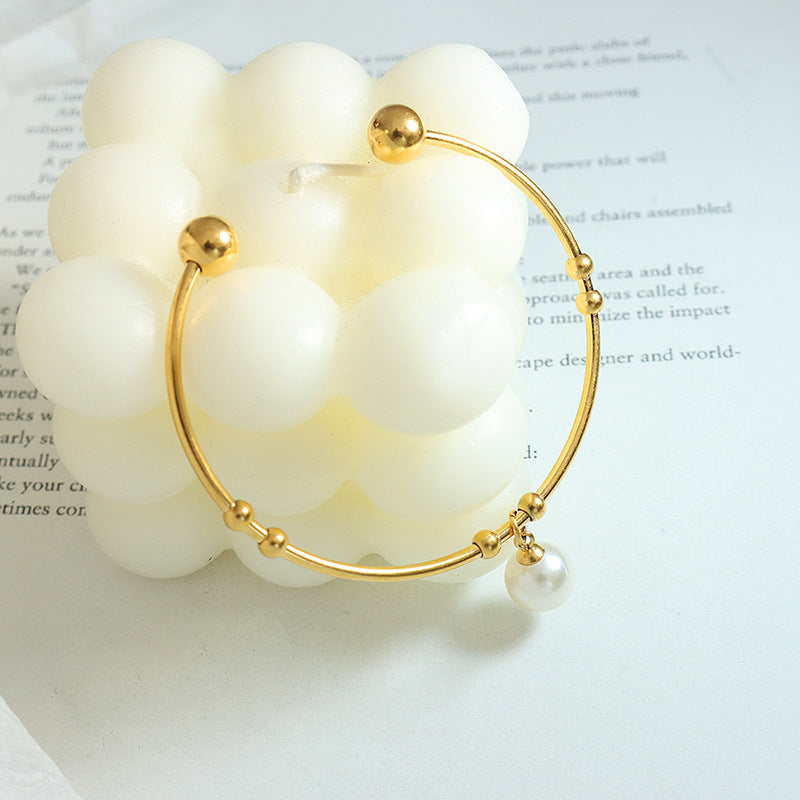 Vintage Pearl Charm Bangle Bracelet