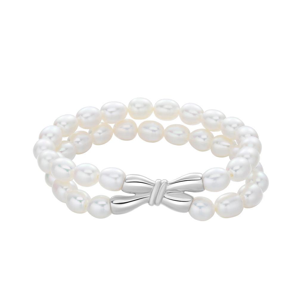 Bow Knot Two Row Freshwater Pearl Bracelet