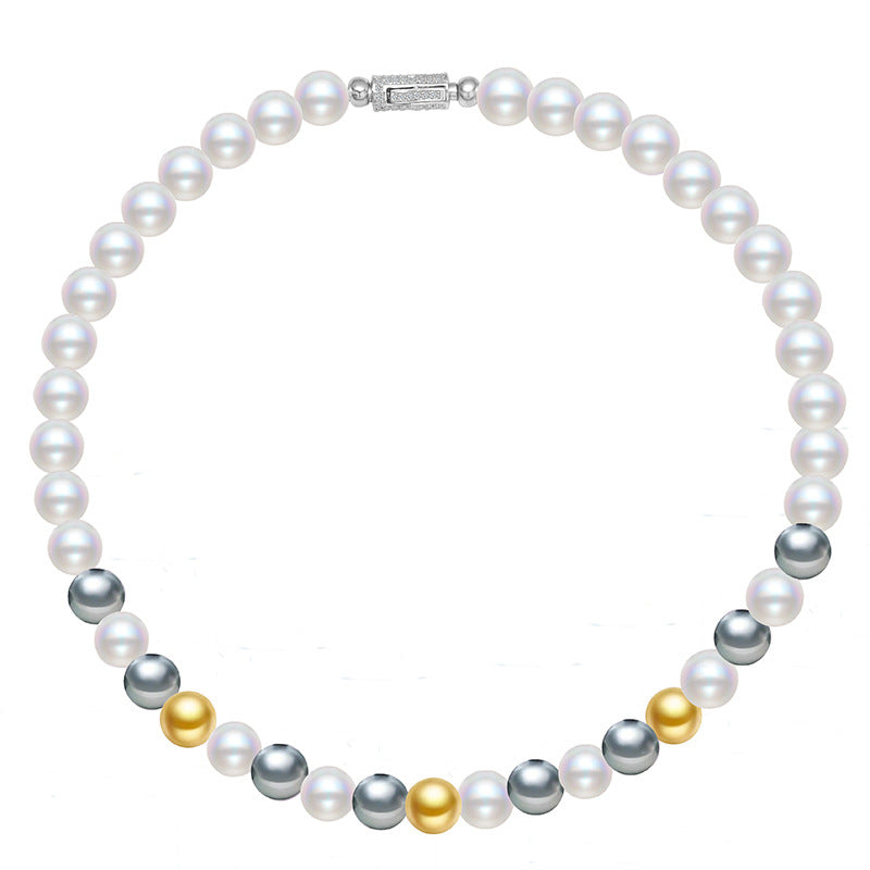 Gradient Sizes Mixed Color Pearl Necklace