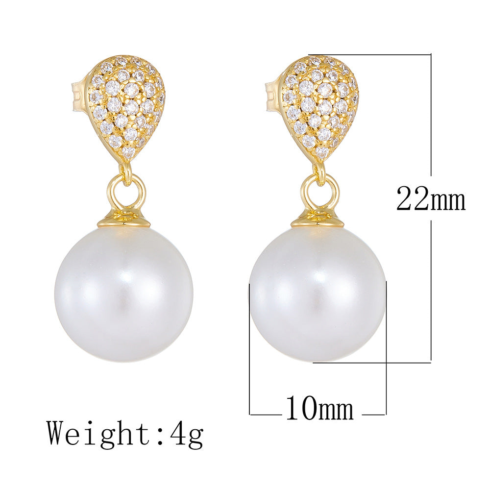 Teardrop Zircon 10mm Pearl Dangle Earrings