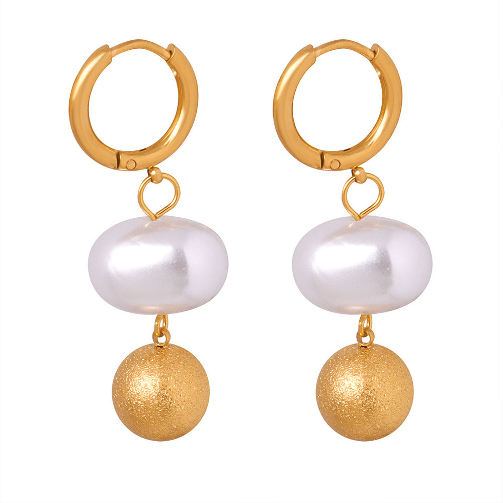 Frosted Gold Bead And Pearl Earrings