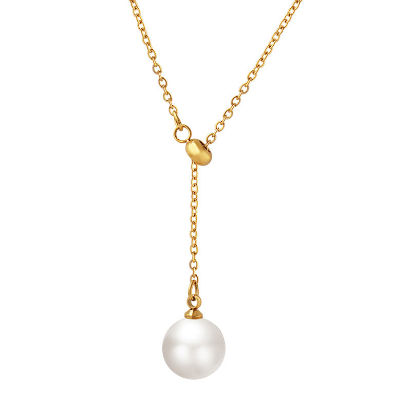 Pearl Drop Y Adjustable Pull Chain Necklace