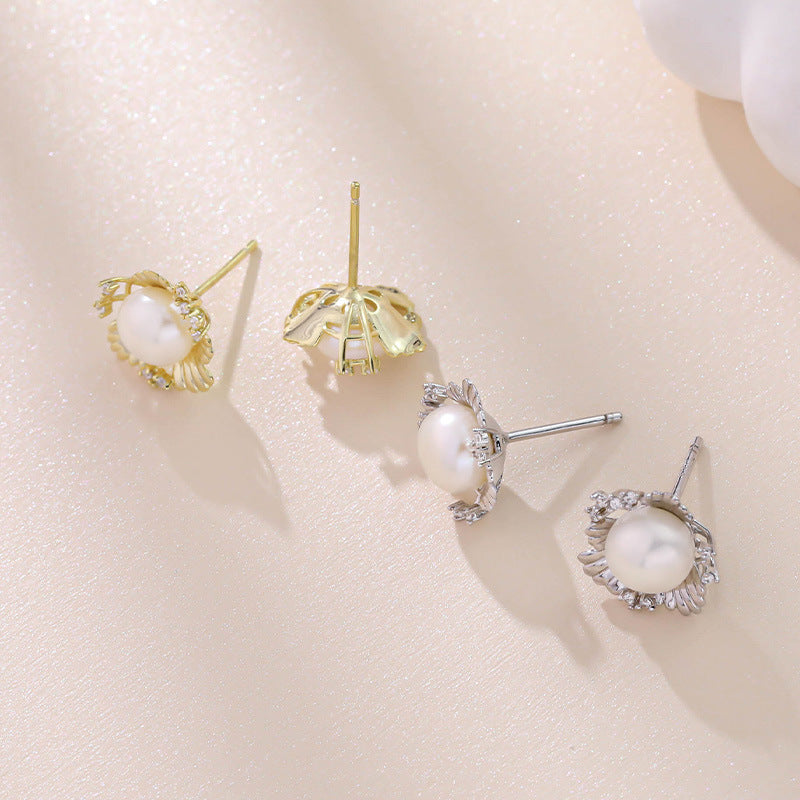 Irregular Flower Pearl Earrings Stud