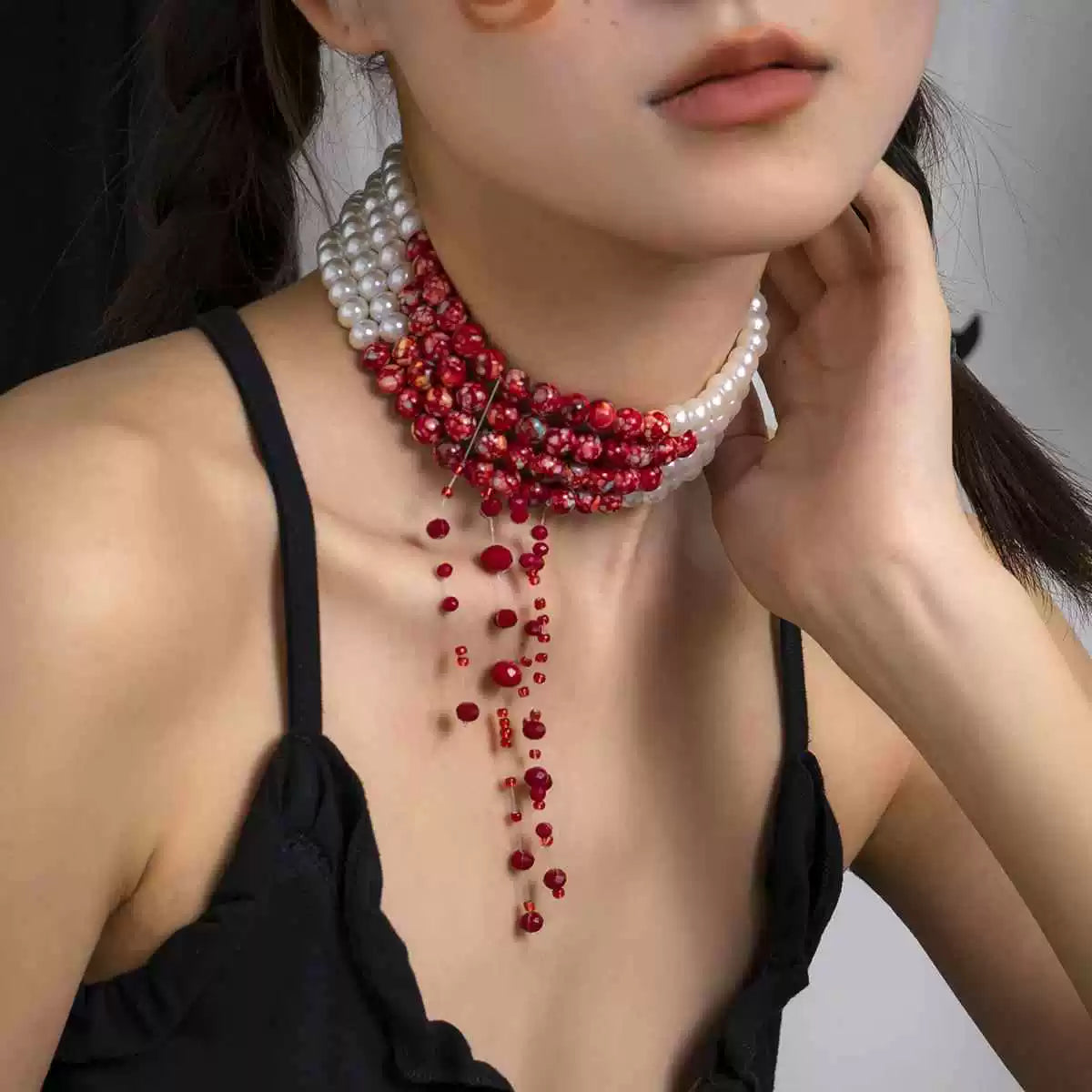 Vampire Bite Dracula Kiss Bloody Pearl Choker Necklace Bracelet Earrings Brooch