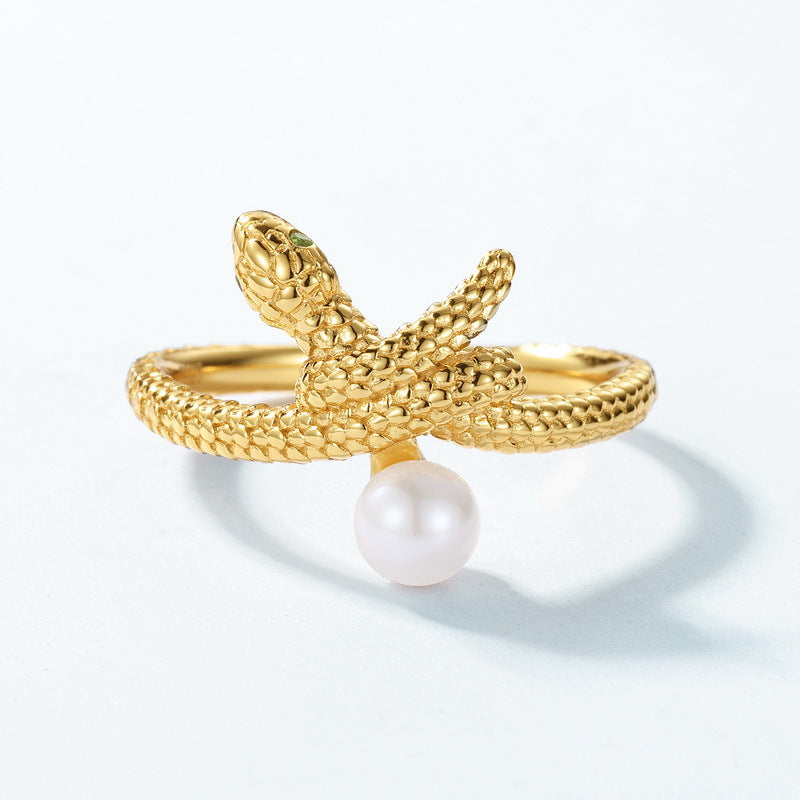 Creative Pearl and Gold Snake Ring