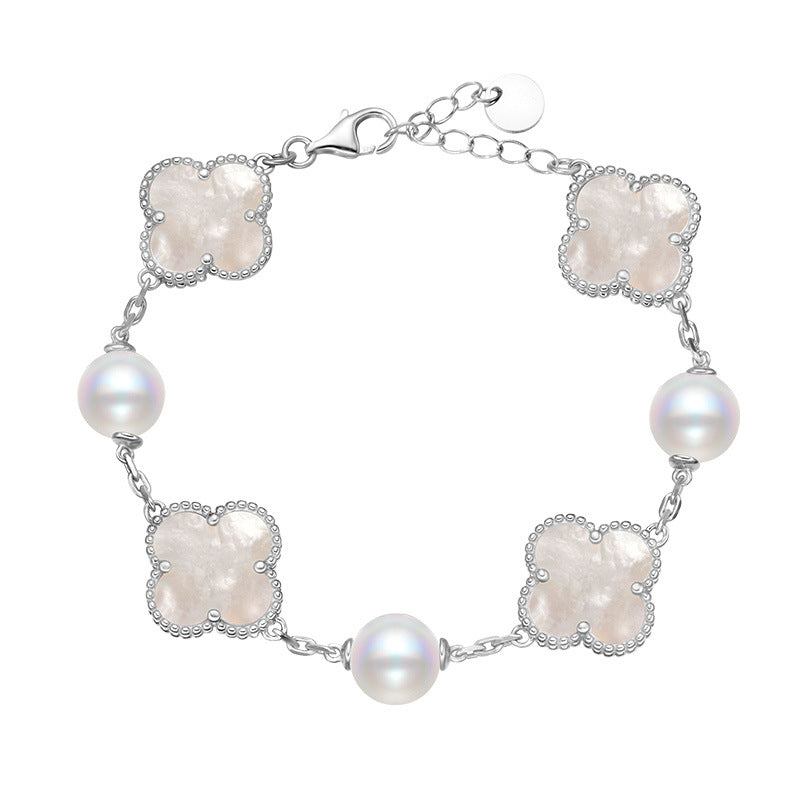 Lucky Clover and Pearl Bracelet