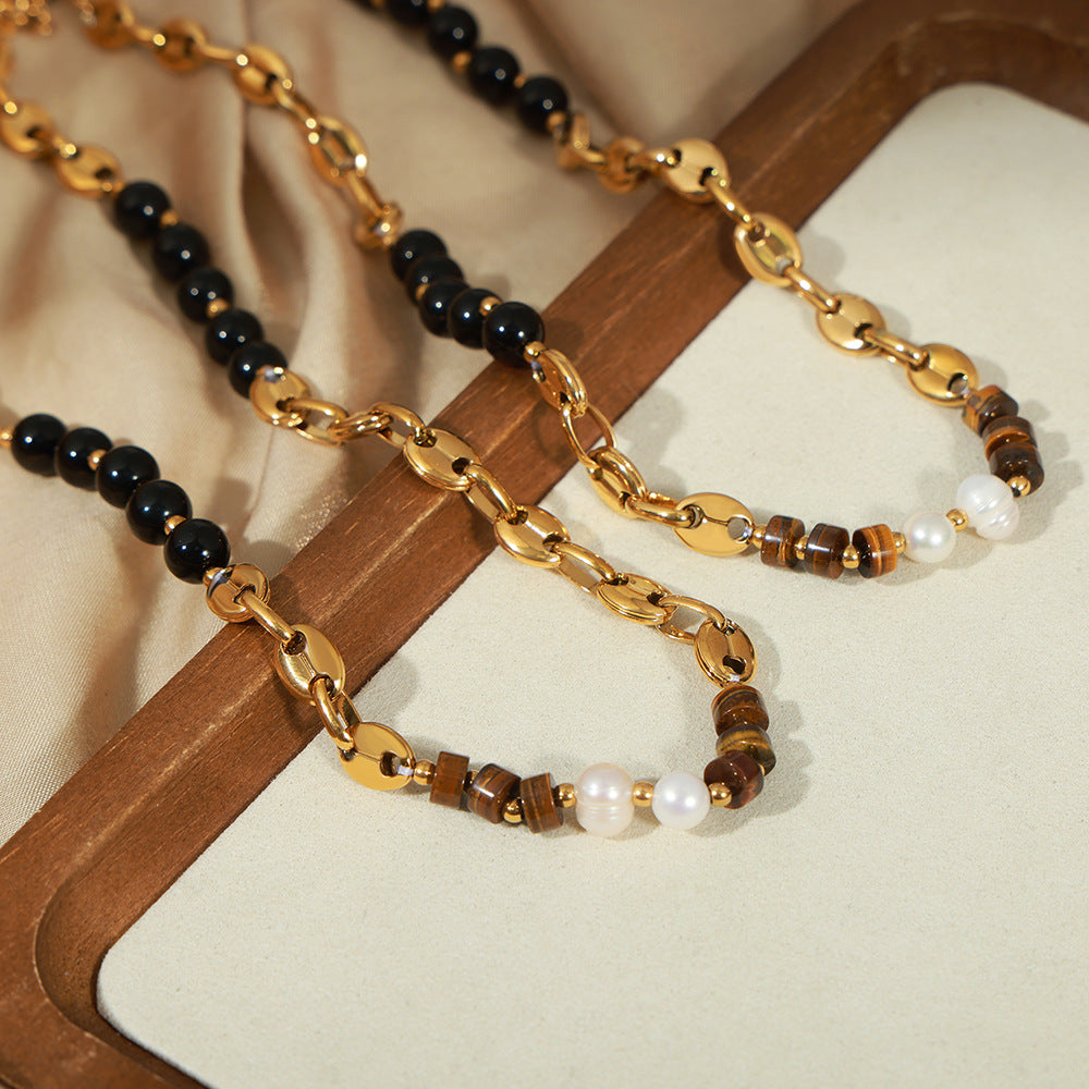 Maillard Tiger's Eye Stone Freshwater Pearl Necklace 