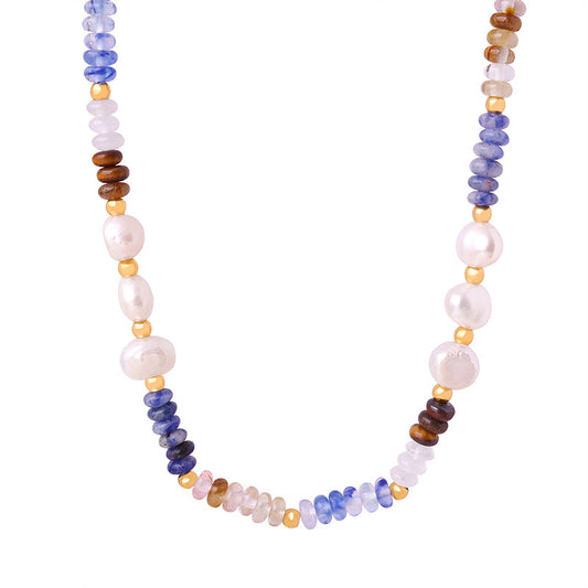 Natural Baroque Pearl And Blue Abacus Beaded Necklace