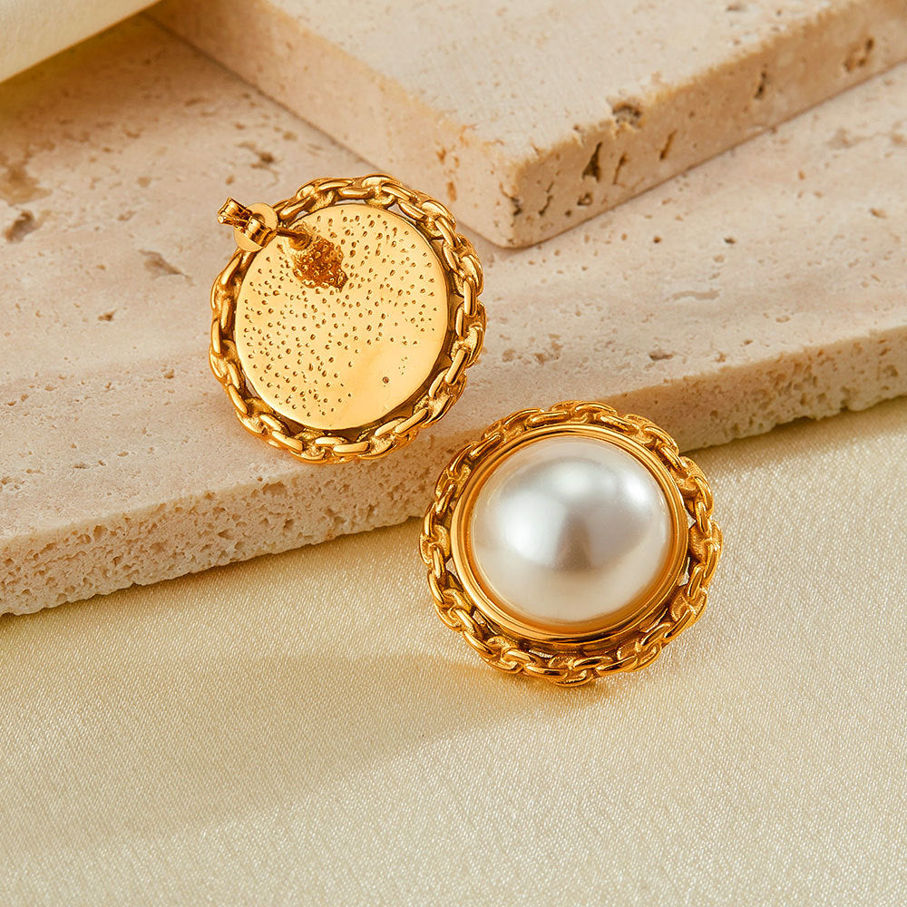 Classic Vintage Big Pearl Stud Earrings