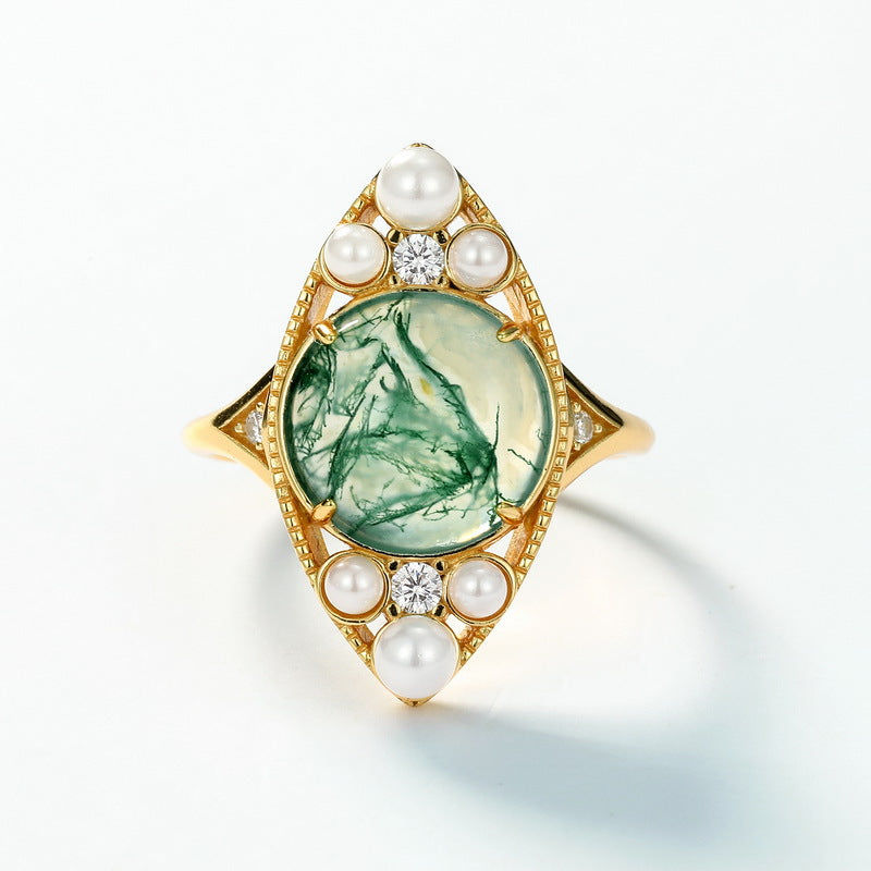 Pearl and Moss Agate Ring