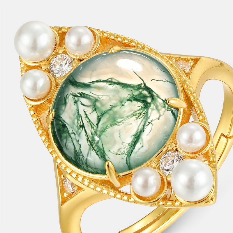 Pearl and Moss Agate Ring