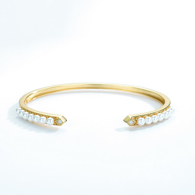 Open Bangle Bracelet With Pearls