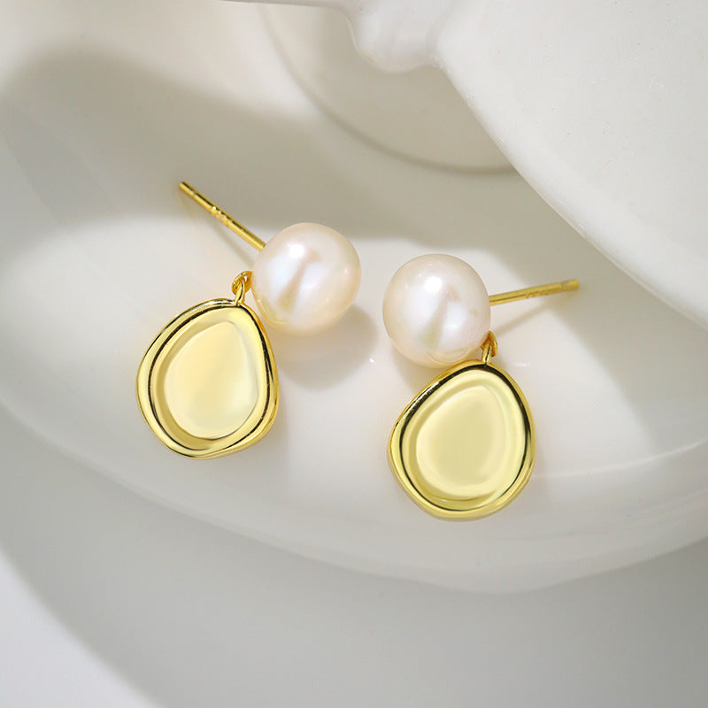 Geometric Teardrop Freshwater Pearl Earrings