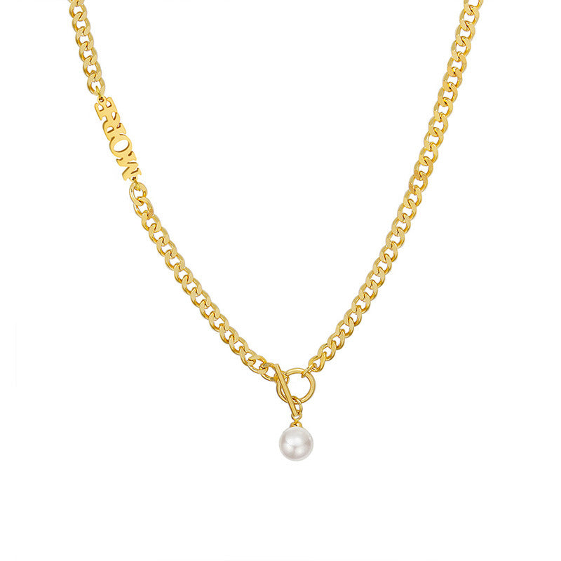 OT Clasp Pearl Drop Pendant Thick Necklace