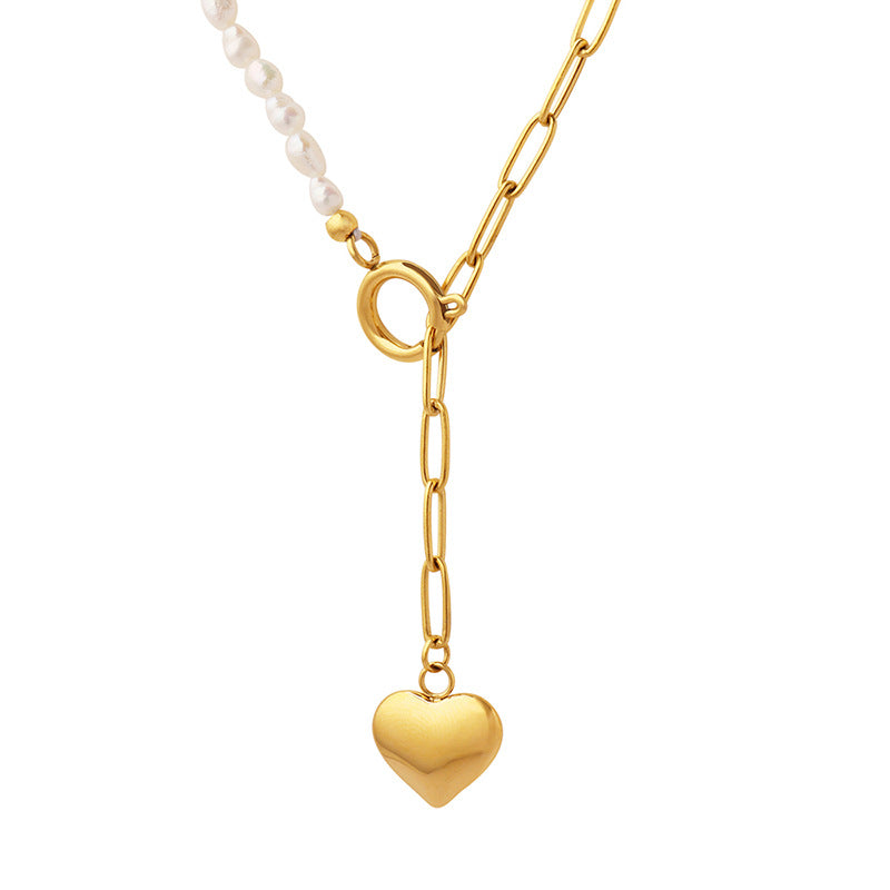 Adjustable Half Pearl Half Chain Heart Necklace