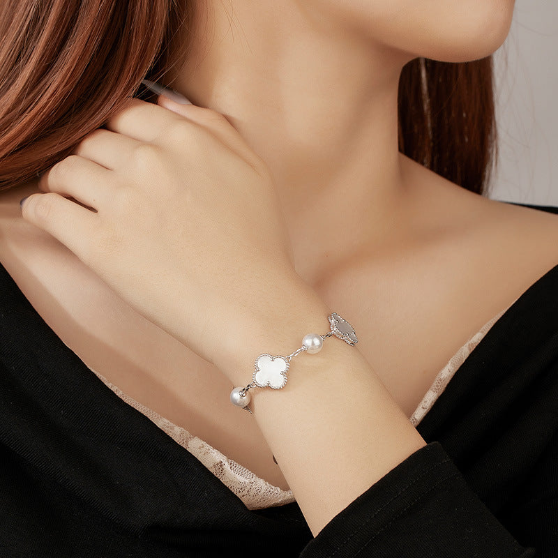 Lucky Clover and Pearl Bracelet