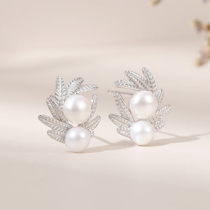 Leaves Pearl Earrings Stud