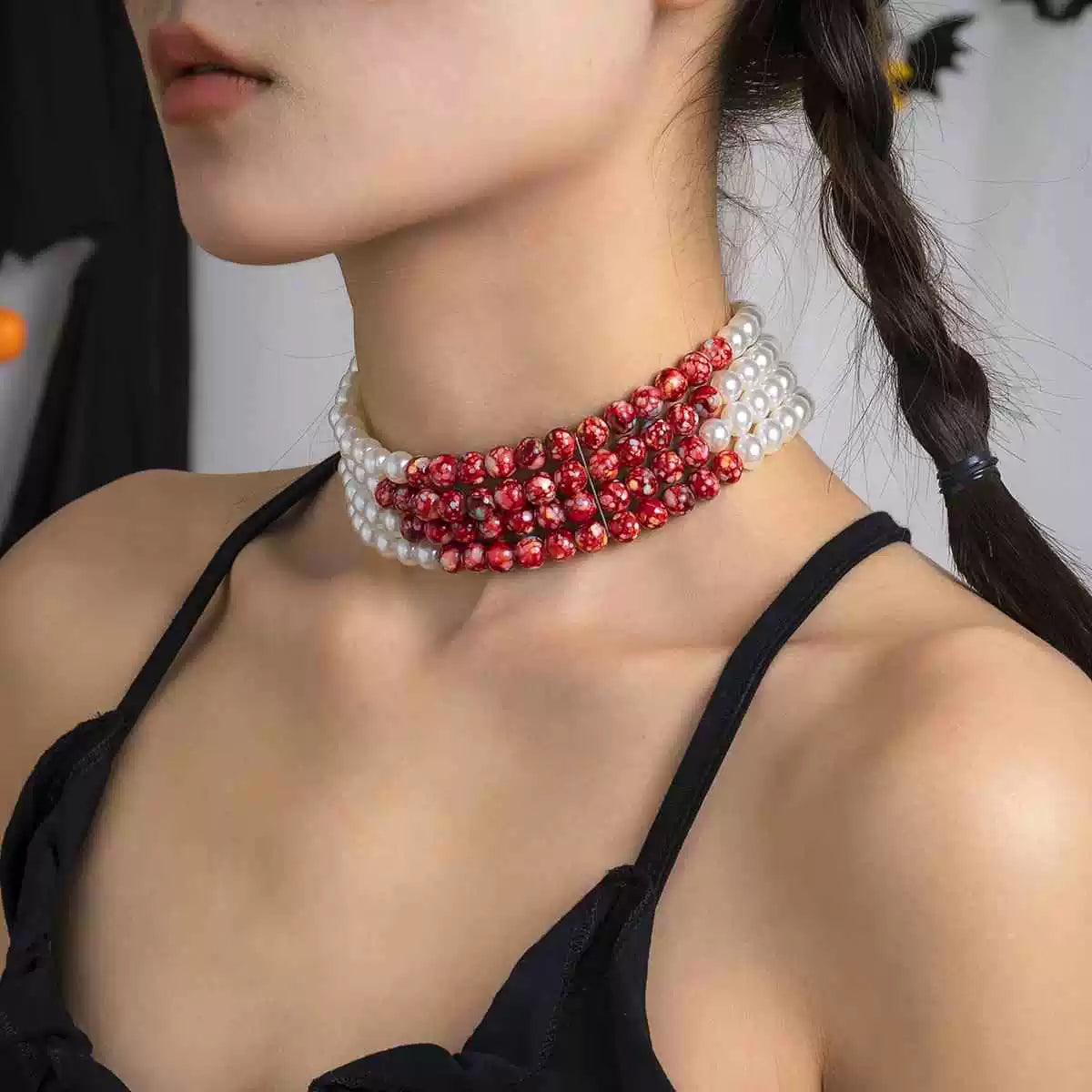 Vampire Bite Dracula Kiss Bloody Pearl Choker Necklace Bracelet Earrings Brooch