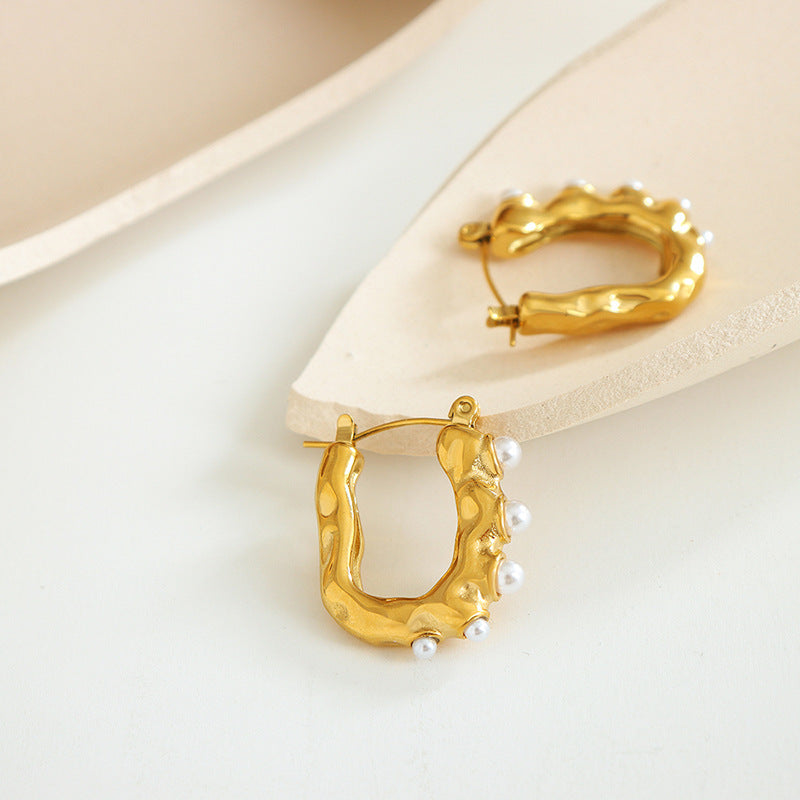 Vintage Geometric U Shape Clip On Pearl Earrings