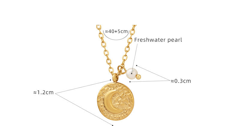 Coin Moon Pendant With Pearl Charm Necklace