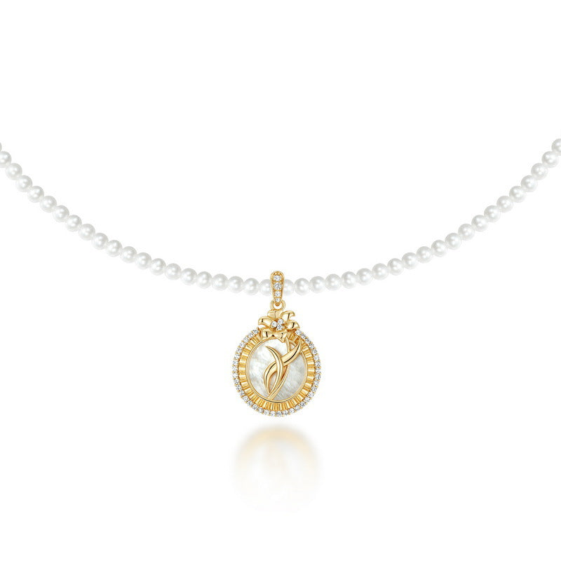 2mm Small Pearl Necklace With Round Pendant