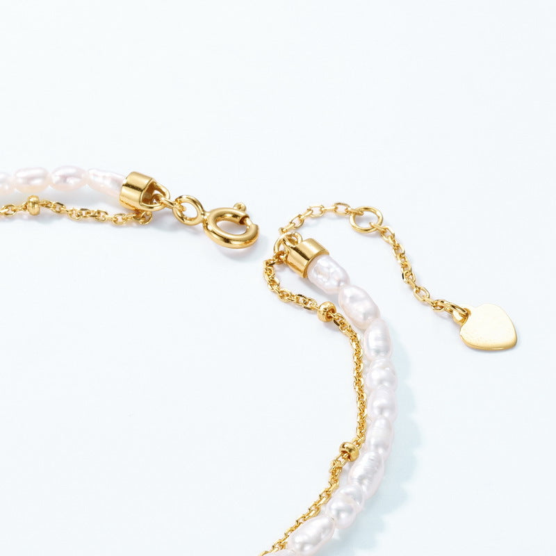 S925 Chain and Freshwater Pearl Two Layers Bracelet