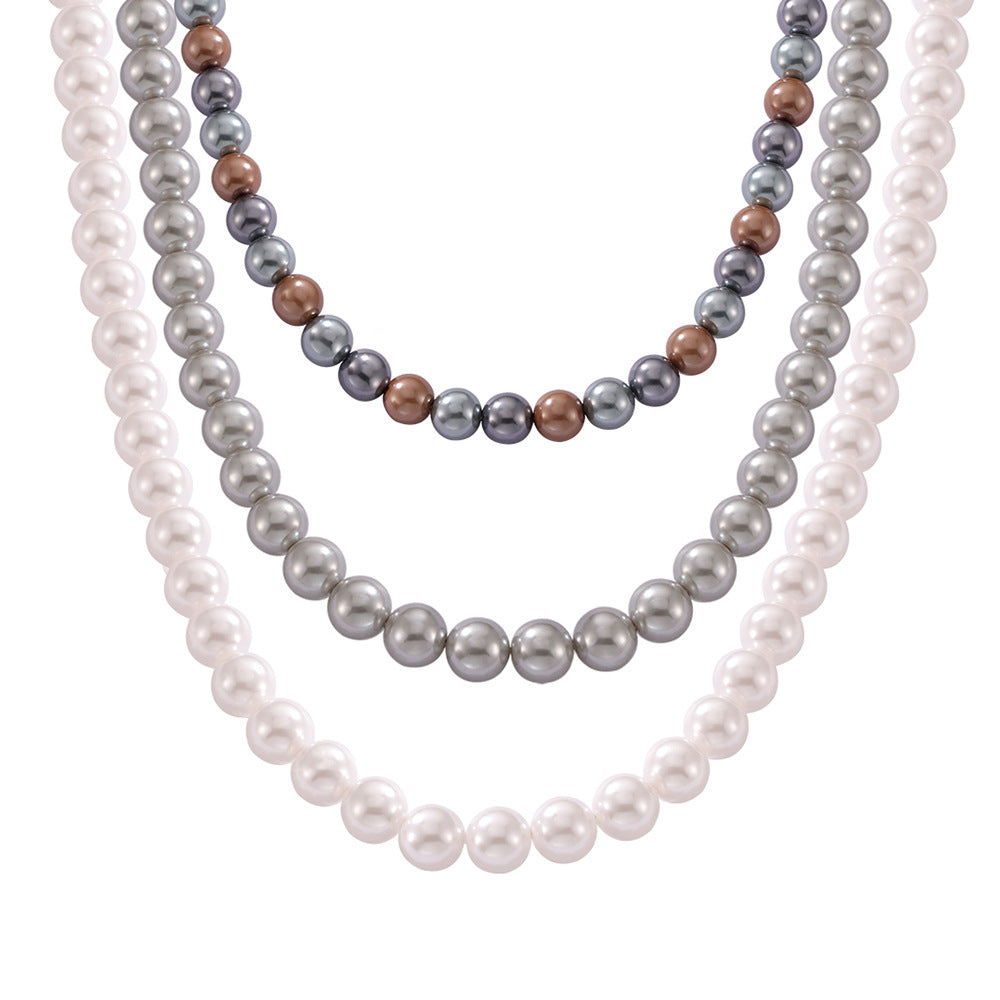 8mm 10mm 12mm White Grey Brown Pearl Bead Necklace