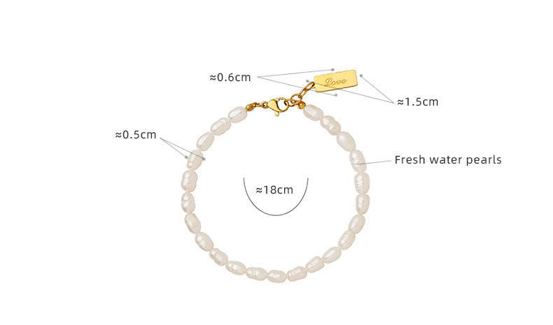 Rectangle "Love" Word Tag Freshwater Pearl Bracelet